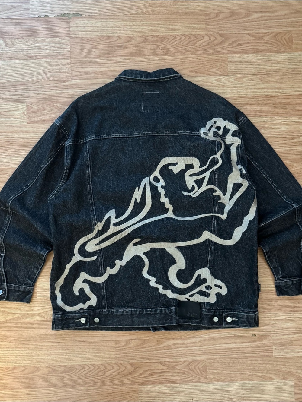 Sean John Vintage Y2K Black Denim Trucker Jacket XL Embroidered Lion